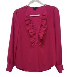 J. Crew Pink long sleeve Ruffle front partial button top size XS